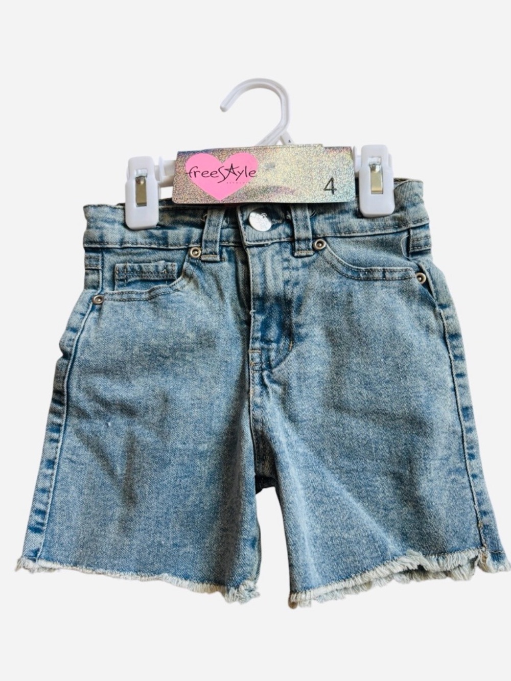 NWT Freestyle Light Blue Denim Frayed-Hem Shorts.